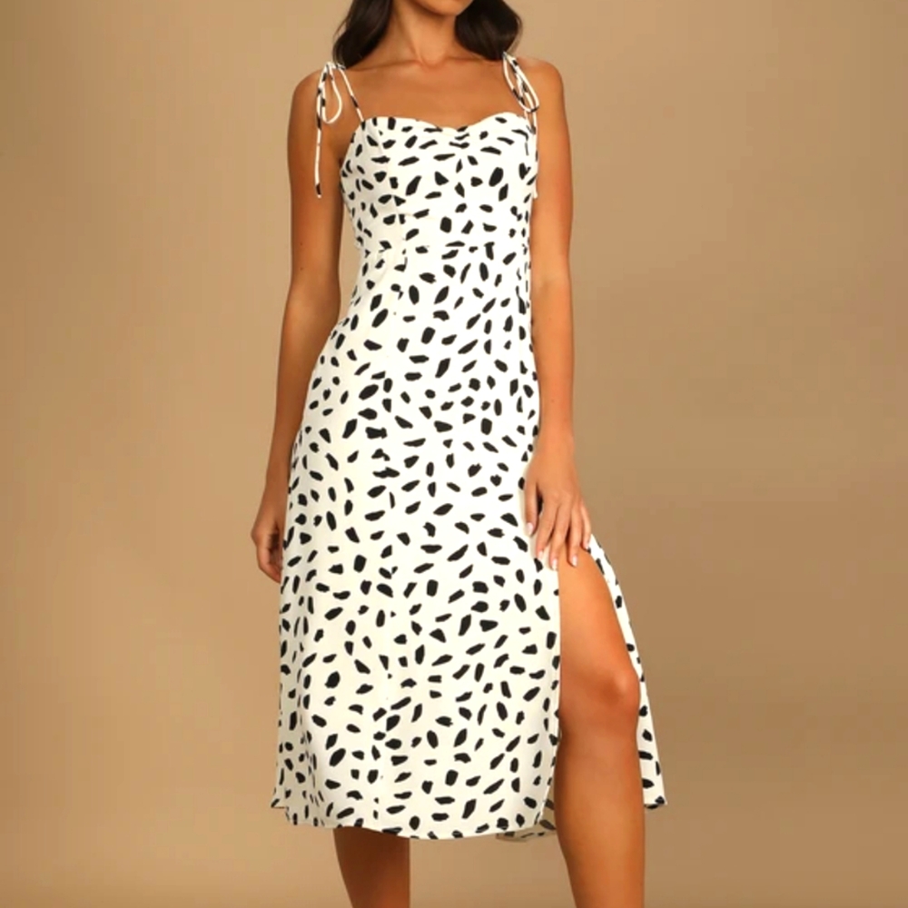 Lulu's Party in Paris White Print Tie-Strap Midi Dress